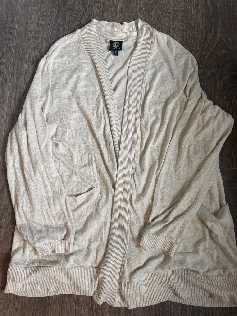 bobeau Cream Open-Front Women's Cardigan